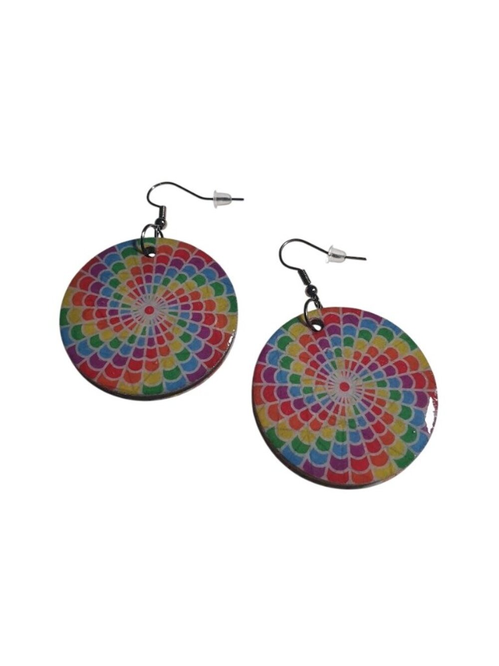 Pride Rainbow Mandala Art Round Dangle Earrings Colorful Lightweight Resin Gift